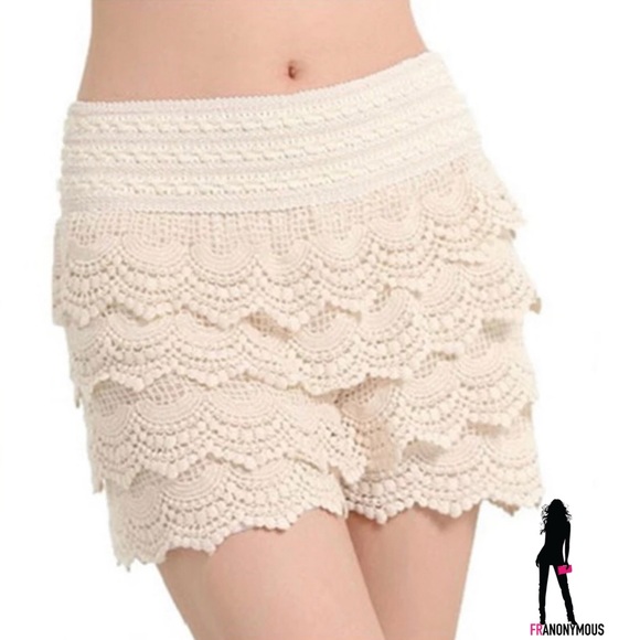 Pants - Off-White Crochet Lace Shorts